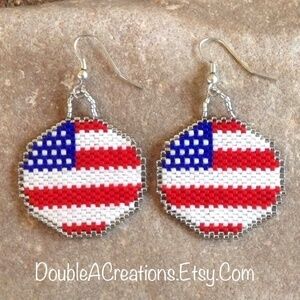 ROUND American Flag Beaded Earrings